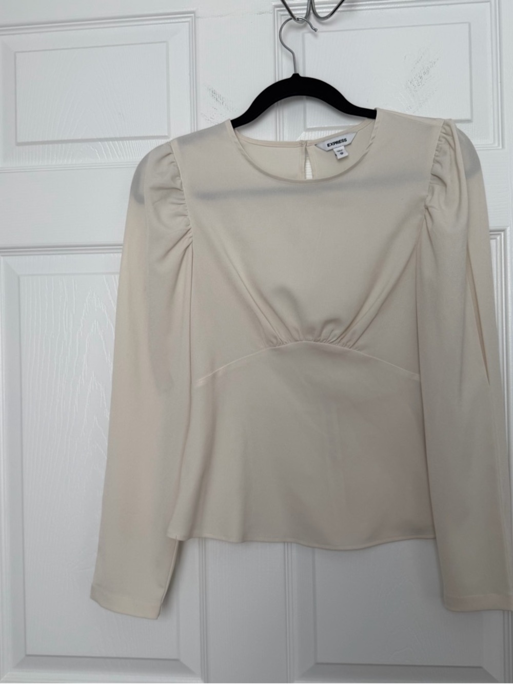 Express Cream Long Sleeve Puff Shoulder Blouse